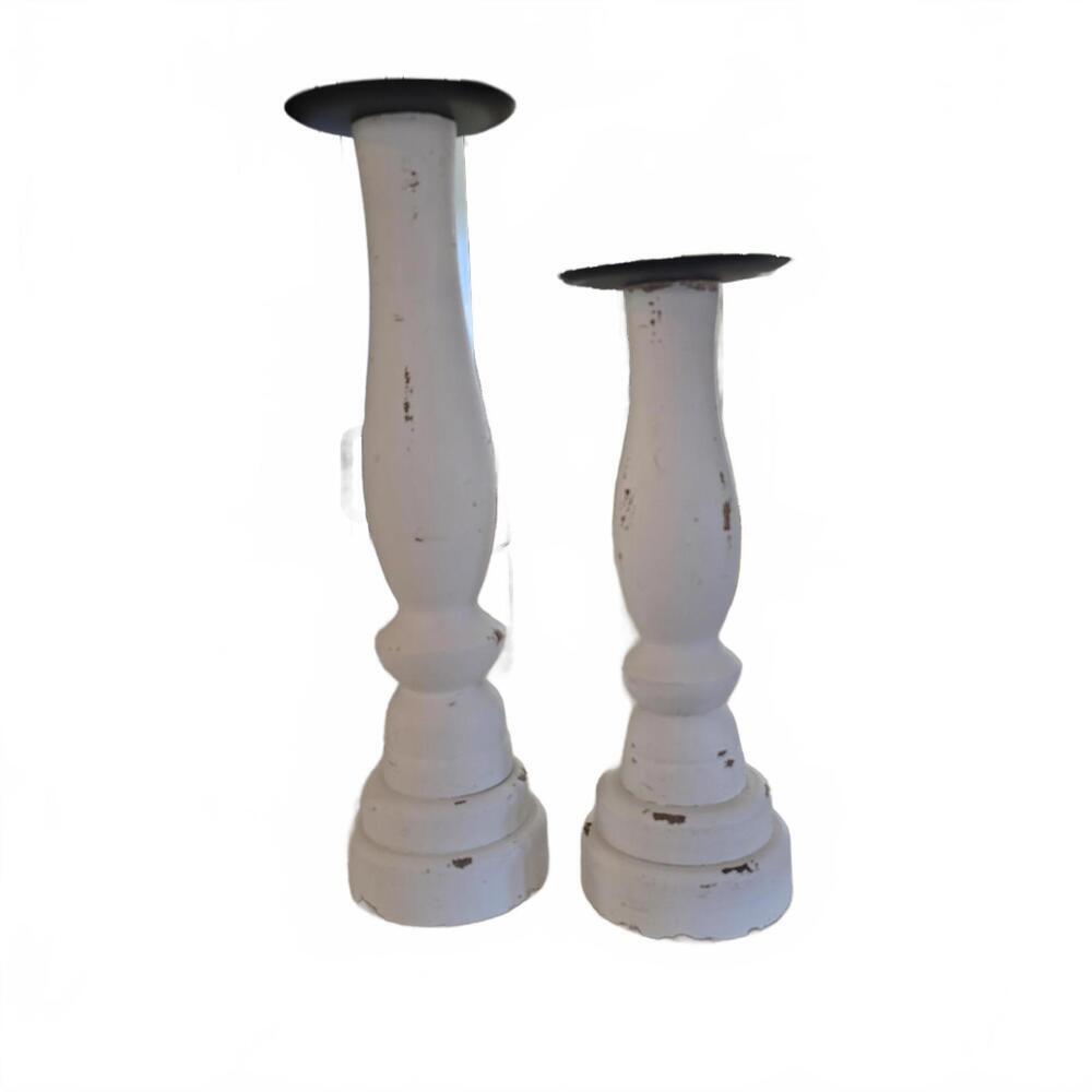 Farmhouse Set of Two White Wooden Candle Holders - Picture 5 of 5